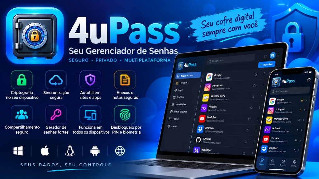 4uPass — Cofre de Senhas, Biometria & Autenticador 2FA