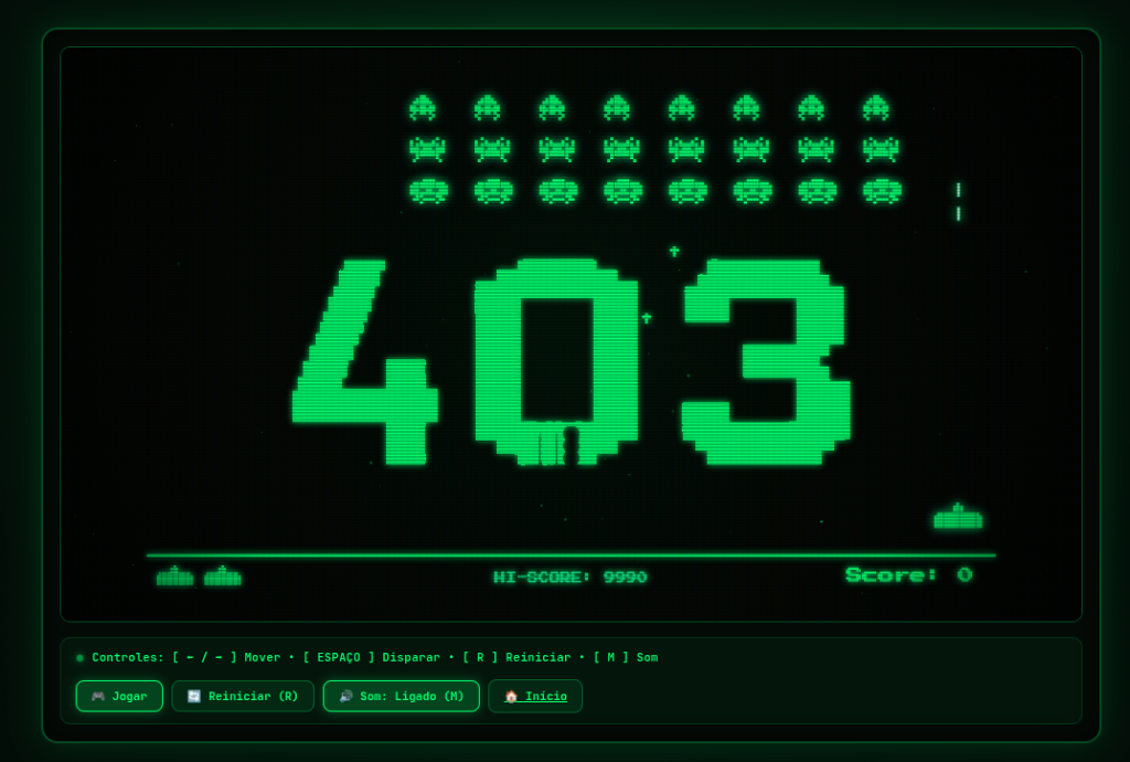 Página de Erro 403 com Jogo Space Invaders e Bunkers 403