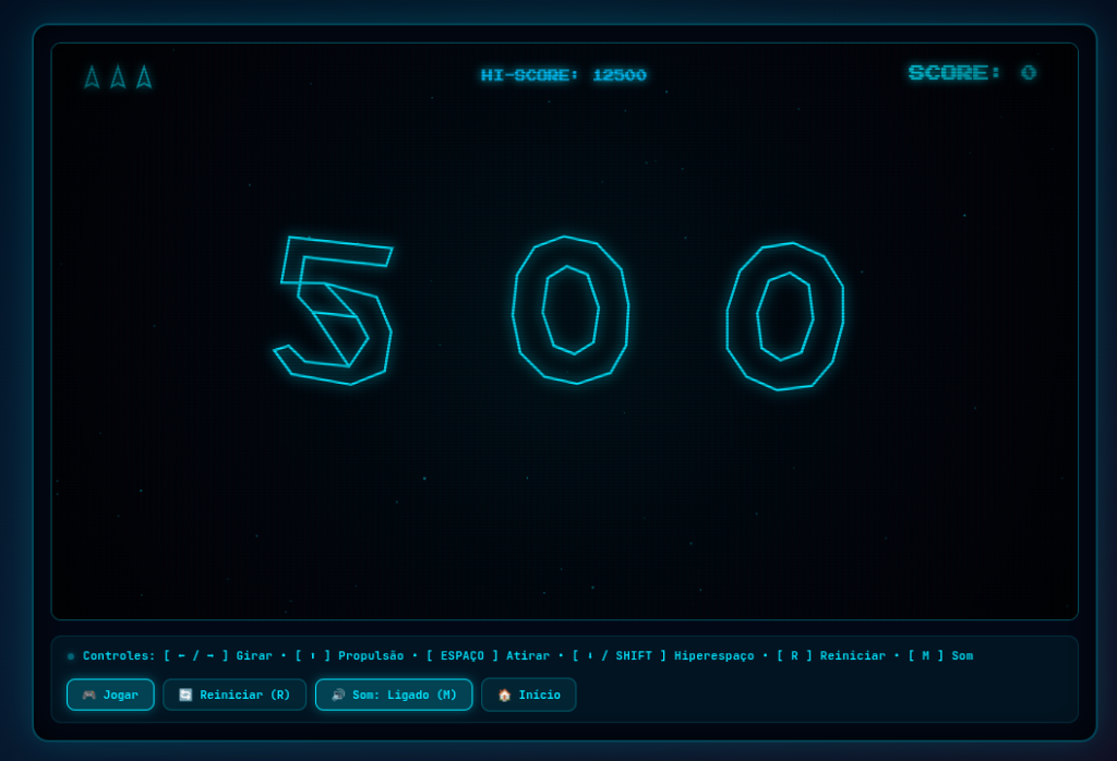 Página de Erro 500 com Jogo Asteroids Vetorial