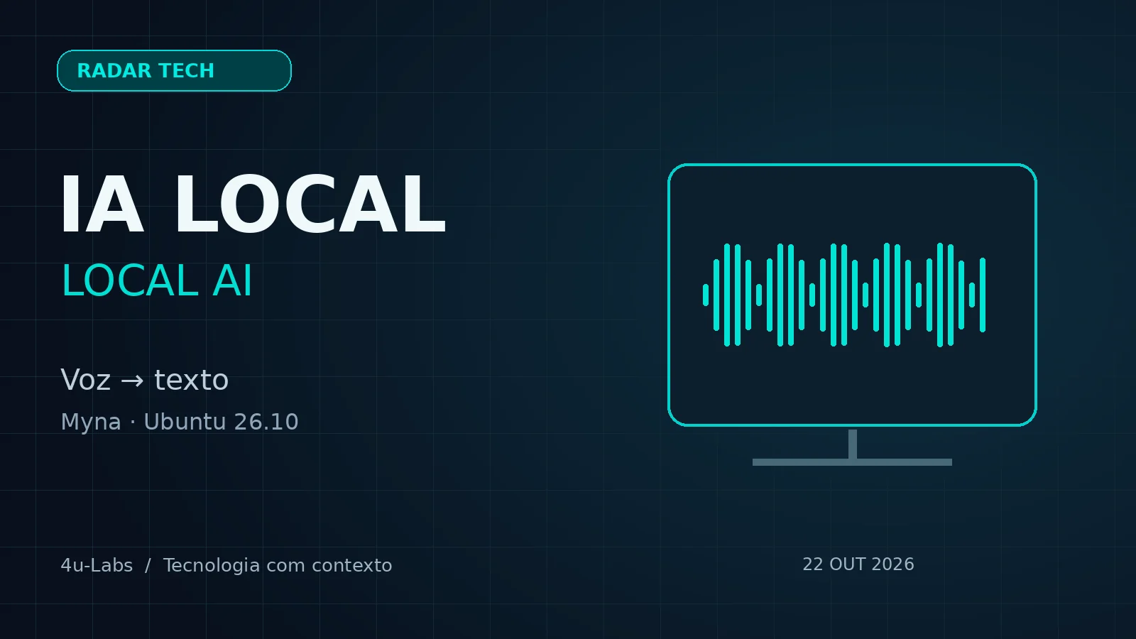 Editorial illustration with audio waves, a computer and the theme Local AI / IA local